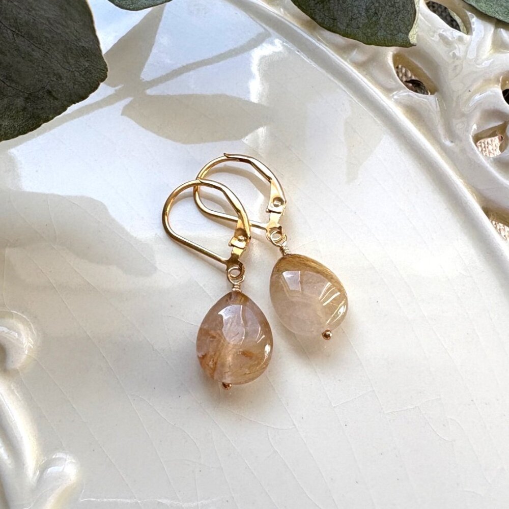 Golden Rutilated Quartz Drop Earrings - Hand Made in Canada